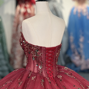Dy6925 <b>Red</b> Princess Quinceanera Dresses Sparkly Applique Corset Vestido Festa 15 Anos Jancember - Product Image 4