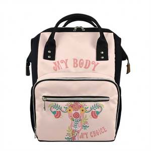 Borsa per pannolini per bambini viaggio il mio corpo mia scelta lettere diritti delle donne fiori rosa stampa borsa per pannolini madre personalizzata mamma zaino pannolino - Product Image 1
