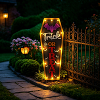 Letrero con Forma de Ataúd con Luces LED Solares, Decoración de Jardín para Halloween