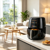 Friteuse à air verticale ovale 6L avec panneau tactile intelligent, menus prédéfinis multiples, circulation d'air chaud à 360°, appareil de cuisson domestique pour la cuisine