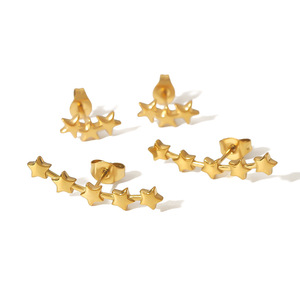 European American <b>Titanium</b> Steel Star <b>Stud</b> Earrings 18k Gold Plated Unique Elegant Gift Jewelry - Product Image 3