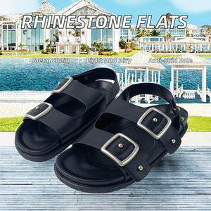 Custom Rhinestone Cross-strap Flat <b>Sandals</b> for Women Summer Lightweight Breathable PU Lining Luxury Fashion Trend - Product Image 2