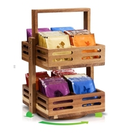 Acacia Houten Thee Zakjes Organizer 360° Draaibaar Drie-Laags Opbergrek 8 Vakken Biedt Plaats aan 80+ Thee Zakjes Keuken Aanrecht Thee