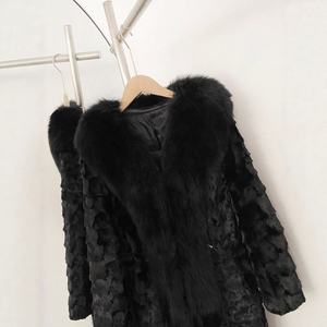 Abrigo de Piel de Visón Haining para Mujer, con Solapa de Piel de Zorro Auténtica, Cuello Grande de Piel, Ajustado a la Cintura, Abrigo Largo de Marta - Product Image 4