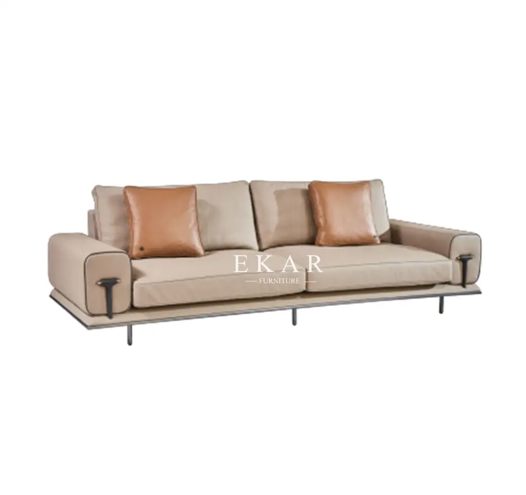 Ekar Furniture Living Room Leather Modern Couch metal base chesterfield italian luxury 2 3 seater sofa set