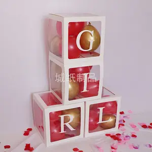 Kotak Bening Huruf DIY, Dapat Digunakan Kembali dengan Blok Penyimpanan Balon Lateks, Dekorasi Baby Shower untuk Ulang Tahun Pertama