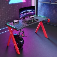 Escritorio de Computadora en Forma de Z para Oficina en Casa, Escritorio de Juegos Moderno con Luces LED