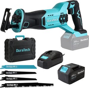 Sierra Recíproca Inalámbrica DURATECH con Batería de Iones de Litio de 20V 4.0Ah y 4 Cuchillas para Cortar Madera y Metal - Product Image 1