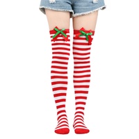 Chaussettes de Noël en gros style européen et américain avec nœud et pompon, chaussettes au-dessus du genou en polyester et élasthanne, unisexe, pour les fêtes