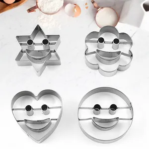 Creative stainless steel cookie mold set of 4 kitchen baking tools Star Heart Flower Round Cake Mu Si cookie set