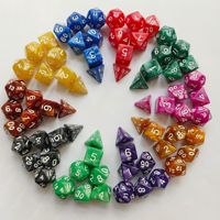 Jeu de dés en acrylique à sept pièces, à motifs perlés, multi-faces, coins arrondis, dés numérotés de forme irrégulière, jeux de table en plastique