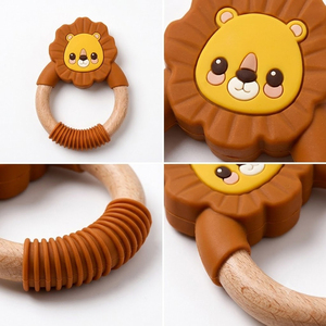 <span class=keywords><strong>Anneau</strong></span> <span class=keywords><strong>de</strong></span> <span class=keywords><strong>dentition</strong></span> en bois et silicone pour bébé, jouet <span class=keywords><strong>de</strong></span> <span class=keywords><strong>dentition</strong></span> pour nourrisson, motif <span class=keywords><strong>Lion</strong></span>, sans BPA, qualité alimentaire, 0-12 mois, personnalisable - Product Image 4