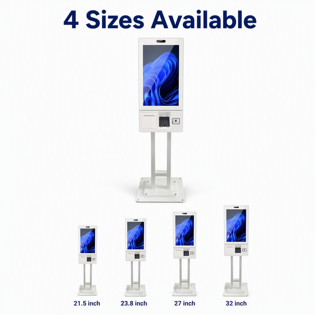 Industrial Grade Self Service Ordering Kiosk 21.5-32 Inch Touch Screen Receipt Printer QR Scanner Floor Stand Wall Mount