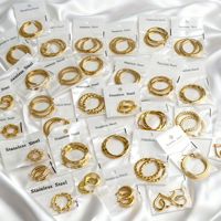 Boucles d'oreilles géométriques plaquées or 18 carats en acier inoxydable texturé, bijoux de mode pour femmes, ne ternissent pas, vente en gros, best-seller