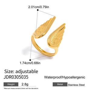 Bagues de mariage fines et tendance en acier inoxydable plaqué or 14k 18k PVD pour femmes, bague Ailes de la Liberté pour hommes et femmes - Product Image 6