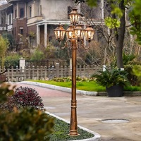 Lámpara de Columna LED Solar para Exteriores, Personalizable, Regulable, Impermeable IP65, 30W, Luz Blanca Cálida, Estilo Retro, de Aluminio, para Jardín