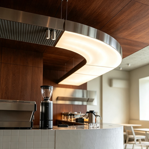 Hangar lumineux LED incurvé pour café haut de gamme aux tons chauds médiévaux - Product Image 6
