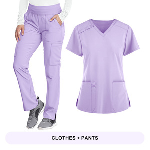 Women's Medical Scrub Set Short Sleeve V Neck Top And Pants Moisture Wicking Hospital Uniforms Rose Red Apricot Yellow Deep - Product Image 5