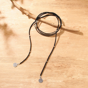 Conjunto de Colares Choker Boho em Camadas com Cordão de Camurça e Pingente Longo, Joias Retrô Y2K Femininas, Colares Ajustáveis Preto e Marrom - Product Image 4