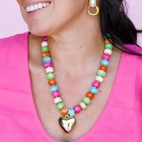 Collier ras du cou en résine avec breloque cœur, perles épaisses, vente en gros, colliers en résine personnalisés, colliers statement pour femmes