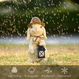 Lampe solaire de jardin en résine en forme de lapin, décoration extérieure résistante à l'eau, lampe LED, ornement de jardin printanier, cadeau - Product Image 2