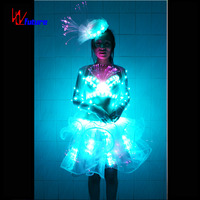 Attrayant Disco Bar Party LED Costumes Glow Robe de danse du ventre Performances de scène Style imprimé Soutien-gorge de salle de bal Boîte de nuit