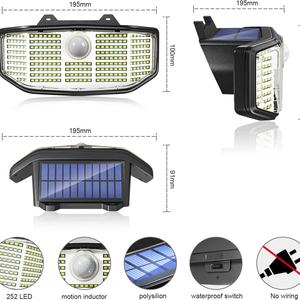 Lámpara de Pared con Sensor de Movimiento PIR de 252 LED, Lámpara de Seguridad para Exteriores con Energía Solar para Jardín, Patio y Entradas de Autos - Product Image 3