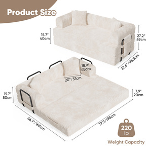 Sofá cama reclinable de terciopelo, sofá cama extensible con almohadas, sofá convertible para sala de estar, juego de sofá cama con estructura cuadrada - Product Image 6