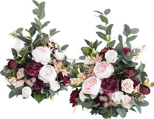 Arrangement <span class=keywords><strong>marsala</strong></span> et fard à joues de fleurs artificielles autoportantes pour décor floral d'allée d'arcade de mariage - Product Image 2