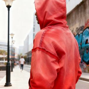 Sudadera con capucha personalizada de felpa francesa con costuras invertidas, lavado ácido, para hombre, de peso pesado 500GSM, estilo vintage streetwear, corte holgado con cremallera - Product Image 2