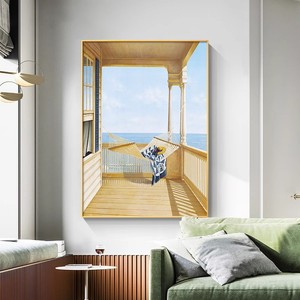 Pintura al Óleo Enmarcada de Paisaje Marino Costero, Arte Abstracto, Decoración de Pared para Sala de Estar o Entrada - Product Image 2