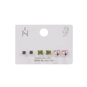 Orecchini a Perno con Zirconi Colorati Quadrati 4mm 5mm 6mm, Gioielli alla Moda - Product Image 2