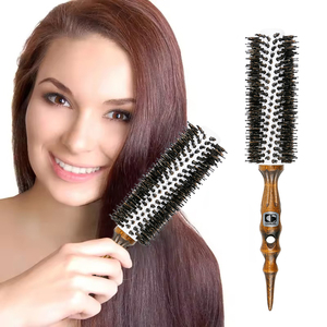 Brosse à cheveux ronde en nylon et poils de sanglier pour coiffeurs, salon de coiffure, brosse à cheveux pour la beauté et le coiffage, en bois, 3 tailles - Product Image 5