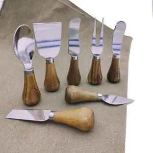 3 pezzi manico in legno di Acacia Mini set di coltelli da formaggio per Pizza con burro in acciaio inossidabile con scatola di immagazzinaggio in plastica trasparente