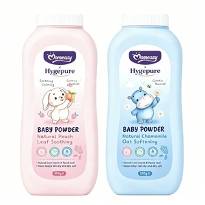 Momeasy Hygepure Talco Naturale <span class=keywords><strong>per</strong></span> <span class=keywords><strong>Neonati</strong></span> a Base di Amido di Mais con Camomilla, Avena e Foglie di Pesco, <span class=keywords><strong>Polvere</strong></span> Lenitiva <span class=keywords><strong>per</strong></span> <span class=keywords><strong>Neonati</strong></span> - Product Image 1
