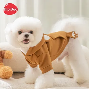 Hipidog kostum desain lucu poliester ramah lingkungan semua musim pakaian rumah polos kaus Hoodie anjing peliharaan bordir