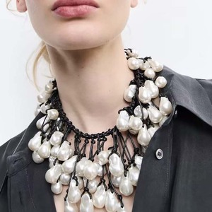Kalung rumbai mutiara imitasi wanita, kalung buatan tangan berlapis emas mewah bumbu keren manis Punk - Product Image 1