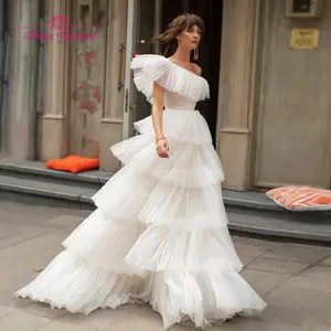Aster Vườn Một Vai Wedding Dresses 2021 Vestido De Noiva Tầng Ruffles Tulle Sleeveles Cô Dâu Bãi Biển A-Line Bridal Gowns