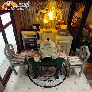 Hongda M2132 design personalizzato tre piani villa casa delle bambole in legno fai da te in miniatura kit <span class=keywords><strong>per</strong></span> le ragazze - Product Image 6