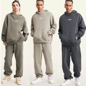 385G Oversized Tracksuit Hoodie Tapered Sweat Jogger Pants Set High Quality Solid Tracksuit training jogging wear Men Women