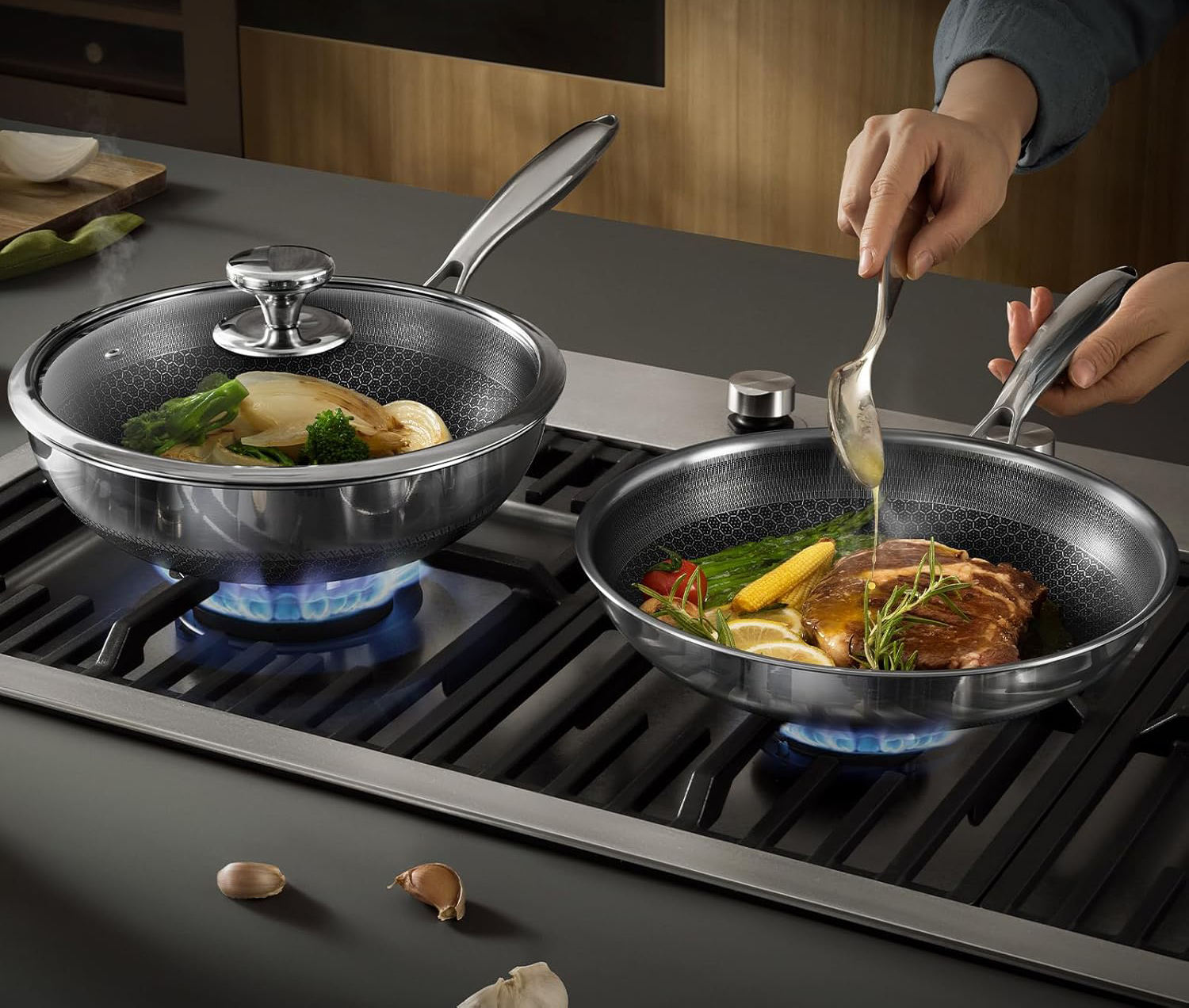 10 Pcs Non Stick Pots and Pans Set Stainless Steel Cookware