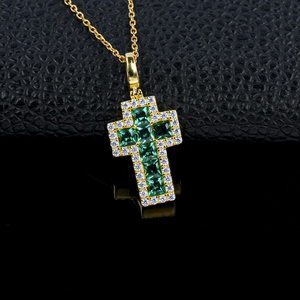 Collier pendentif croix en cristal taille émeraude 925 pour femme, bijoux haut de gamme - Product Image 4
