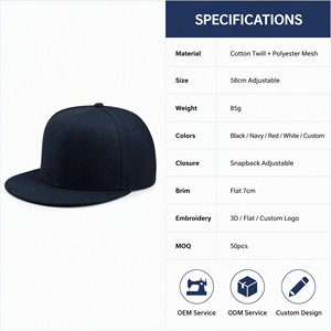Maßgefertigte 3D-Stickerei Logo Großhandel <span class=keywords><strong>Snapback</strong></span> Baseballkappe Verstellbarer Flacher Schirm Baumwoll-Twill Canvas Outdoor Bulk OEM ODM Schlicht - Product Image 6