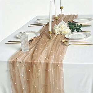 Beautiful Organza Silk Pearl <b>Table</b> <b>Runner</b> Custom Size Custom Color Highest Quality For Function Catering Event Agencies - Product Image 1