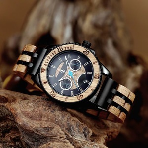 Montre <span class=keywords><strong>en</strong></span> <span class=keywords><strong>bois</strong></span> <span class=keywords><strong>de</strong></span> <span class=keywords><strong>luxe</strong></span> Affichage 24H Mouvement à quartz Cadran analogique Verre gravé Échelle <span class=keywords><strong>de</strong></span> temps 24H <span class=keywords><strong>Lunette</strong></span> rotative Charme <span class=keywords><strong>en</strong></span> <span class=keywords><strong>bois</strong></span> d'un an - Product Image 5