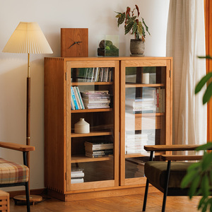 Japanese Style <b>Solid</b> <b>Wood</b> Home Furniture Storage Cabinet with Display Shelves for <b>Bookcase</b> and Wine Log Decoration - Product Image 4