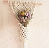 Tapisserie décorative en fleurs séchées faites à la main avec sac en filet - Art mural personnalisable pour la maison
