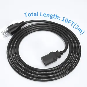 Venta al por mayor EE. UU. Cable de alimentación de CA de 3 clavijas American IEC C13 Cable de extensión de plomo de suministro