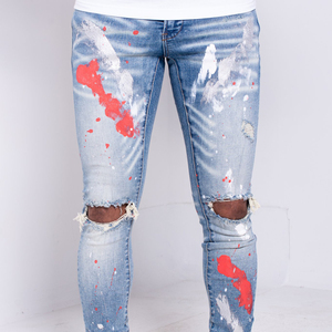 Edge Denim China Factory estate autunno uomo pantaloni elasticizzati in Denim rosso vernice elasticizzata pantaloni moda <span class=keywords><strong>Skinny</strong></span> <span class=keywords><strong>Fit</strong></span> - Product Image 1