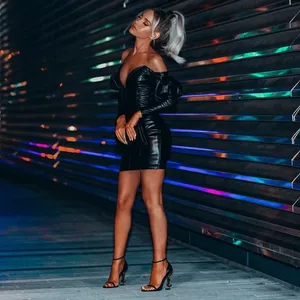 A2782 Ingrosso 2024 Nuovo Abito <span class=keywords><strong>da</strong></span> <span class=keywords><strong>Sera</strong></span> Mini in Ecopelle Sexy ed Elegante, Stile Celebrità per Red Carpet - Product Image 2